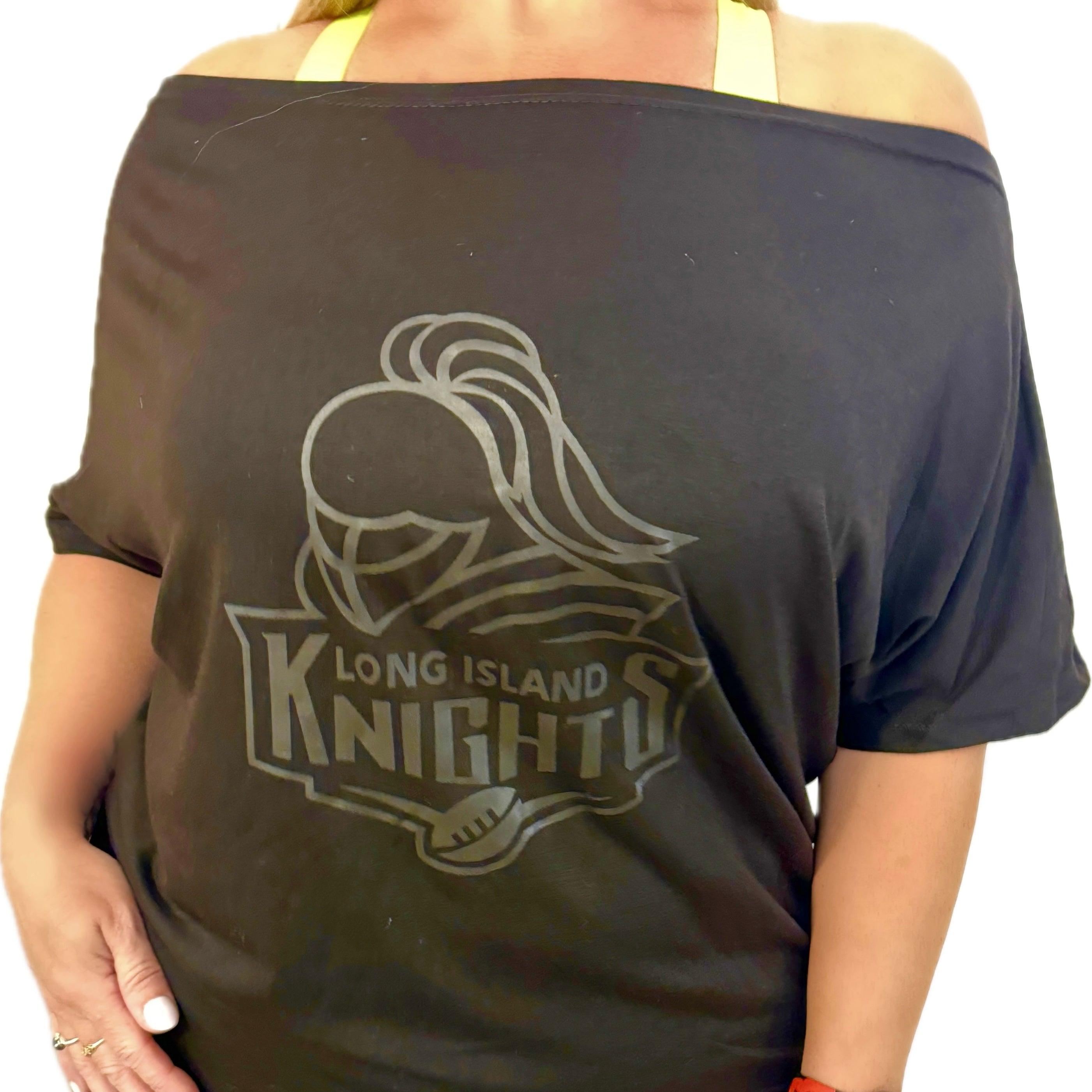 Women's Black-on-Black Off Shoulder Knights Tee