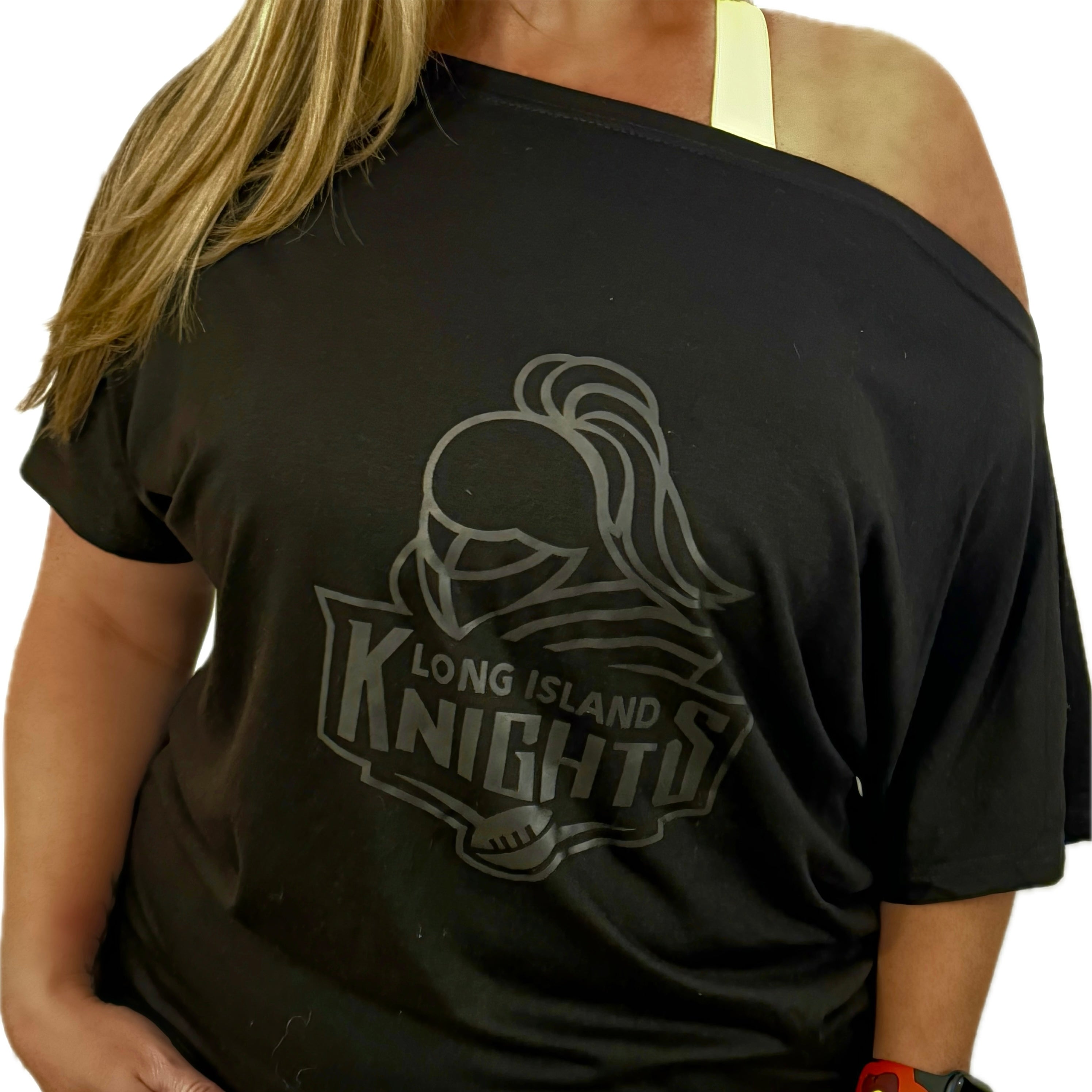 Women's Black-on-Black Off Shoulder Knights Tee